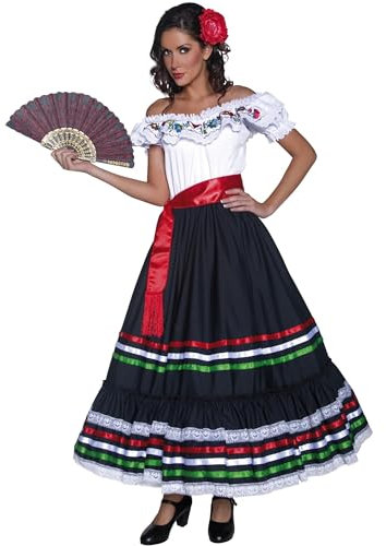 Smiffys 34449L Authentische Western Kollektion Sexy Senorita Kostüm mit Kleid und Schärpe , Large