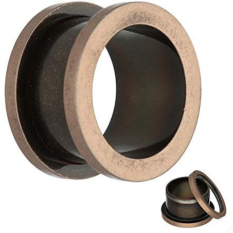 Treuheld® | 8mm Ohr Flesh Tunnel | Antik/Vintage - Roségold | Chirurgenstahl | mit Gewinde - Schraubverschluss zum Schrauben | Damen + Herren