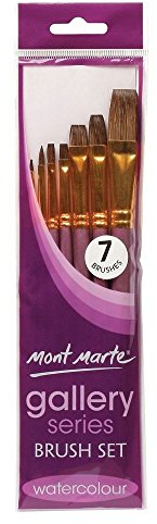 MONT MARTE Gallery Series Brush Set, Wood, Standard, Watercolor 7pce