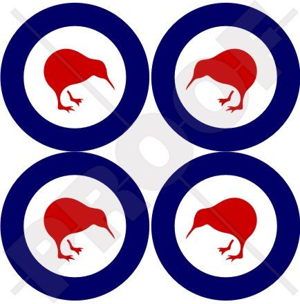 StickersWorld Vinylaufkleber, Motiv: Neuseeländische Luftwaffe (RNZAF), runde Aufkleber mit Kiwi-Vogel-Silhouette, 5 cm, 4 Stück