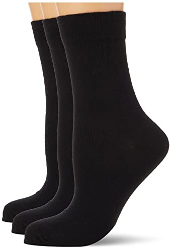 Nur Die 3er Pack Ohne Gummi Socken mit Komfortbund ohne Einschneiden weiche Baumwolle Damen, schwarz, 39-42