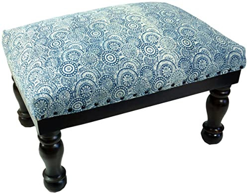 GURU SHOP Arabisch- Marokkanische Kelim Boden Sitzbank, Orientalischer Sitz mit Holzgestell, Runde Beine - Blau/vintage, 35x60x40 cm, Sitzmöbel
