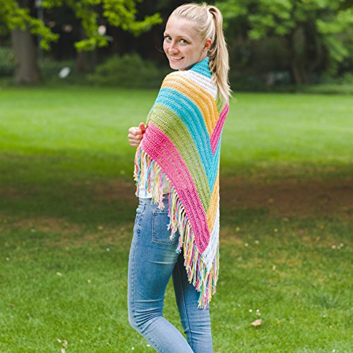 My Oma Strickset- Strickpackung Dreieckstuch Farbenmeer Strickpaket mit 10 Knäuel Baumwolle Cotton Pure und Strickanleitung GRATIS - Tuch Stricken/Dreieckstuch Stricken - DIY Set Stricken