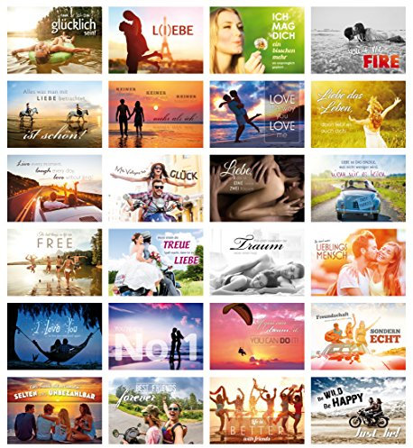 Edition Colibri 24-er Postkarten-Set LIEBE & LEBEN mit Sprüchen / 24 verschiedene Grusskarten/ideal als Hochzeitsspiel oder Geschenk für Beste Freunde (10755-78)