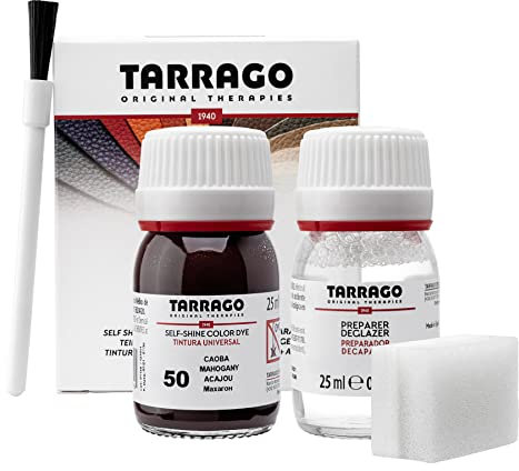 Tarrago | Self Shine Color Dye 25 ml | Teinture Auto-brillante pour Chaussures et Accessoires | Couvre les Éraflures et l'Usure des Chaussures (Acajou 50)