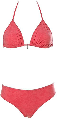 Strandladen Damen Design Triangel Bikini Batik mit Schmuckanhänger Rot 42