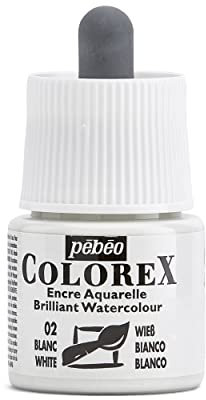 Pébéo - Encre Colorex 45 ML Blanc - Colorex Encre Aquarelle Pébéo - Encre blanche Rendu Velouté - Encre Dessin Multi-outil Tous Supports - 45 ML - Blanc