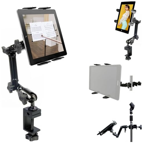 ChargerCity Robuste 4-fach verstellbare Gelenk-Stange aus Aluminiumlegierung für Podium/Orchester, Mikrofonständer mit universeller Federbelastung, Tablet-Halterung, kompatibel mit Apple iPad Pro Air Mini Samsung Galaxy HD HDX Microsoft Surface Google Nexus LG G Pad Lenovo Yoga IdeaPad 7 7.7 8 8.9 9 10 11 12 Zoll Tablet, US Layout