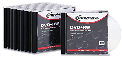 Innovera 46846 DVD+RW Discs 4.7GB 4X w/Slim Jewel Cases Silver 10/Pack