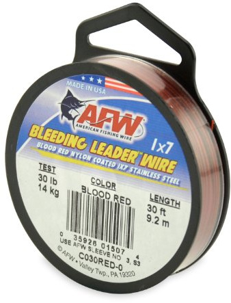 American Fishing Wire Bleeding Leader Blood Red Nylon Coated 1x7 Stainless Steel Leader Wire