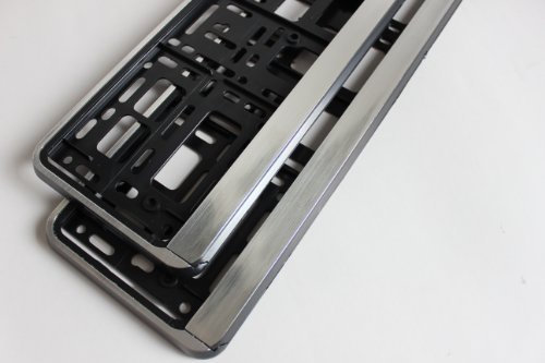 TEILE-24.EU Malinowski - Kennzeichenhalter aus gebürstetem Chrom inkl. Montageanleitung, 4 Befestigungsschrauben und Schutzabdeckung, 2 Stück