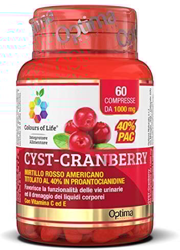 Colours of Life Cyst Cranberry - Integratore di Frutti di Mirtillo Rosso - per la Funzionalità delle Vie Urinarie e il Drenaggio dei Liquidi - Senza Glutine e Vegano, 60 Compresse