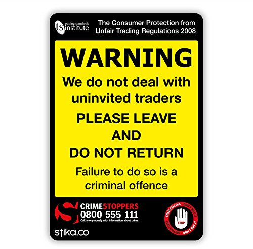 Pack of 2 Trading Standards Cold Calling UNINVITED TRADERS Warning Sticker self-adhesive sign for doors/windows (White)