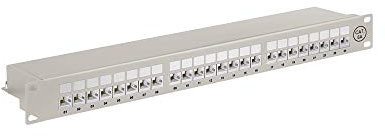 Goobay 90855 CAT 6A Patch Panel 19 Zoll / 24 Port RJ45 Buchsen Netzwerkstecker / 500 MHz LAN Patchfeld / 1 HE Verteilerfeld / Rackeinbau Patchpanel / Grau