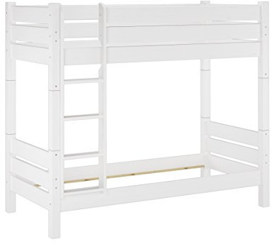 Erst-Holz®Hochbett stabil 90x200 Kiefer weiß Hochbett teilbar Etagenbett ohne Rollrost 60.16-09WT100oR