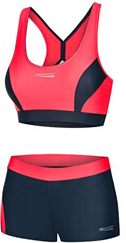 Aqua Speed Sport Bikini Set Damen | Bikinis for Women | Bademode Sport | Swimwear Women | 2-Piece Swimsuit | Zweiteiler Beach Volleyball | Pool | Schwimmbad | Gr. 42, 36 Rot - Grau | Fiona