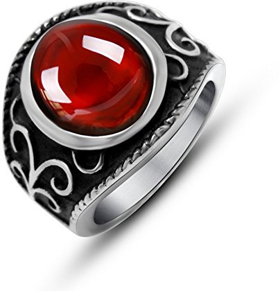 Jade Angel Herren 's Titan Edelstahl Vintage Old Erstellt Granat Zirkonia Ring