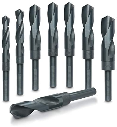 HILTEX 10005 - Juego de brocas jumbo Silver & Deming, 8 piezas, vástago de 1/2 pulgada, juego de brocas grandes industriales de 9/16 pulgadas a broca de 1 pulgada, brocas de metal para acero, brocas