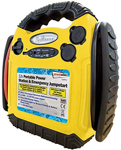 Streetwize SWPP2 Emergency Jump Start 900 Amp Portable Power Pack with Booster Cables, 12 V Battery, LED Battery Lights Indicator