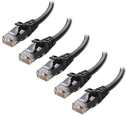 Cable Matters 5er-Pack Snagless 10 Gigabit Cat 6 Lan Kabel kurz 90cm (Cat 6 Ethernet Kabel, Cat 6 Wlan Kabel, Lankabel Cat6) in Schwarz - Netzwerkkabel 0,9 Meter