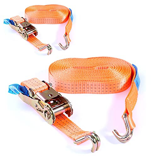 2x Spanngurt Zurrgurt mit Haken 8 m bis 3000 kg, bis 3,0 t / 3000 daN, zweiteilig 2-tlg Ratschengurt orange, 35 mm Gurtbreite