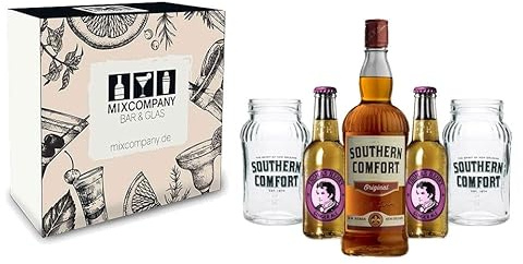 Southern Comfort Whiskey Set / Geschenkset - Southern Comfort Whiskey 0,7l 700ml (35% Vol) + 2x Thomas Henry Ginger Ale 200ml +2x Longdrinkglas - Inkl. Pfand MEHRWEG
