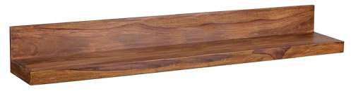 Wohnling Wandregal Mumbai 140x22x17 cm Sheesham Massivholz, Hängeregal | Schweberegal im Landhausstil mit Rückwand, Wandboard für Bücher und Deko, handgefertigt, jedes Regal ein Unikat