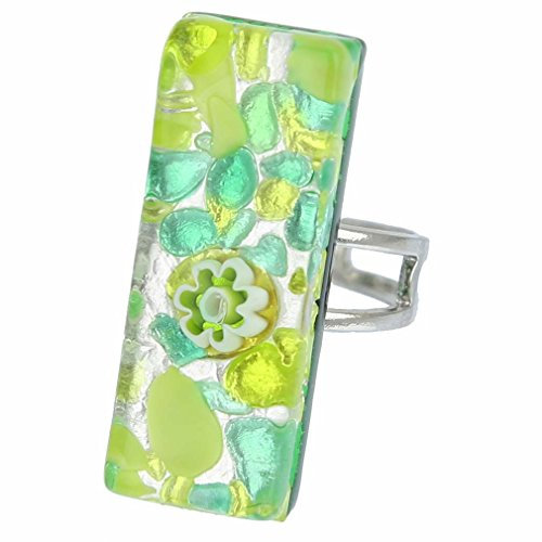 Glass Of Venice Bague Rectangulaire Reflets Vénitiens - Argent Vert