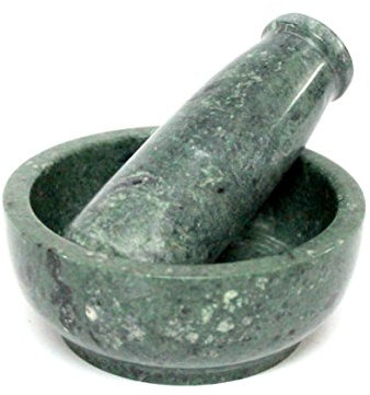 KLEO - 4 Diameter Natural Stone Mortar and Pestle Set as Spice Grinder, Medicine Masher - Okhli And Musal (Green Shallow)