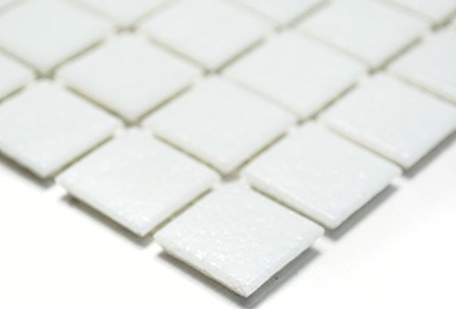 Mosaik-Netzwerk Carreaux de mosaïque carrés en verre blanc uni avec effet spot - Dimensions : 20 x 20 x 4 mm - Dimensions de la feuille : 327 x 305 mm