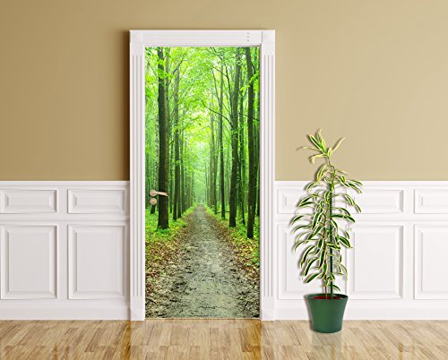 Bilderdepot24 Türtapete selbstklebend Waldweg 90 x 200 cm - einteilig Türaufkleber Türfolie Türposter - Wald Weg Forst Lichtung Baum Blätter Natur Landschaft Pflanzen Lebensraum