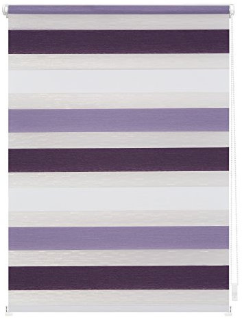 Lichtblick Doppelrollo Klemmfix ohne Bohren, Streifen Bunt, Blickdicht, Klemmträger-Montage, Sichtschutz, Wandmongtage, Deckenmontage, für Fenster und Türen Violett - Lila - Weiß,60 cm x 150 cm (B x L)