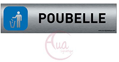 Plaque de porte aluminium brossé imprimé -Dimensions 200 x 50 mm - Double face adhésif au dos - Impression UV directement sur l'aluminium (Pas de contre collage) (Poubelle)