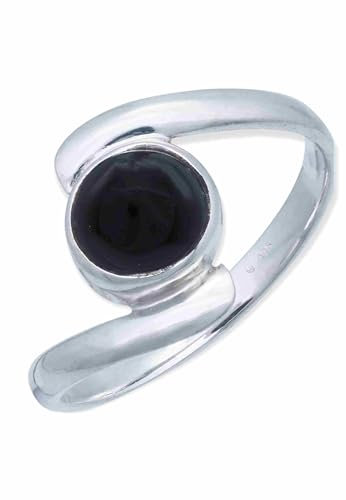 mantraroma Silberring Damen 925 Sterling Silber – runder Onyx Ring Ø 7 mm, schlichter Edelstein Ring modern elegant, Geschenk für Frauen