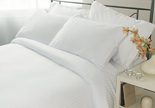 Belledorm 540 Thread Count Satin Stripe Duvet Cover Set (Kingsize) (White)