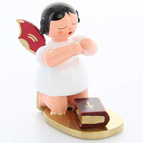 Engel mit Bibel - Rote Flügel - kniend - 6cm / Weihnachtsengel - Original Erzgebirge Engel -Kunstgewerbe Uhlig