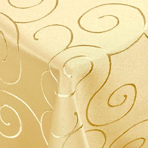 DecoHomeTextil Kringel Tischdecke Eckig 130 x 220 cm Gelb | schwere Qualtität, glänzend, Ornamente, Damast Tafeldecke