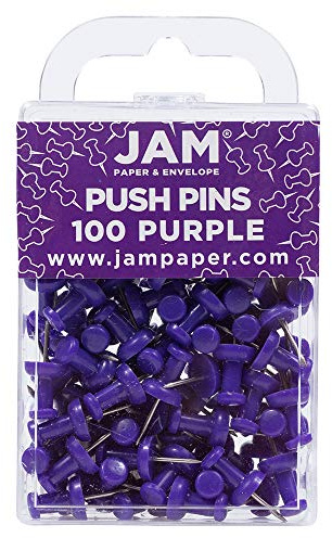 JAM PAPER Colourful Push Pins - Purple Pushpins - 100/Pack