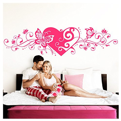 Grandora Wandtattoo Blumenranke Herz selbstklebend I pink 190 x 48 cm I Schlafzimmer Liebe Love Schmetterlinge Wandtatoo Wandaufkleber Wandsticker W642