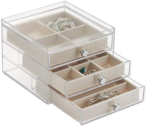 iDesign Clarity Schmuckkästchen mit 3 Schubladen und Einsätzen, Kunststoff, durchsichtig, 16,5 x 17,8 x 12,5cm