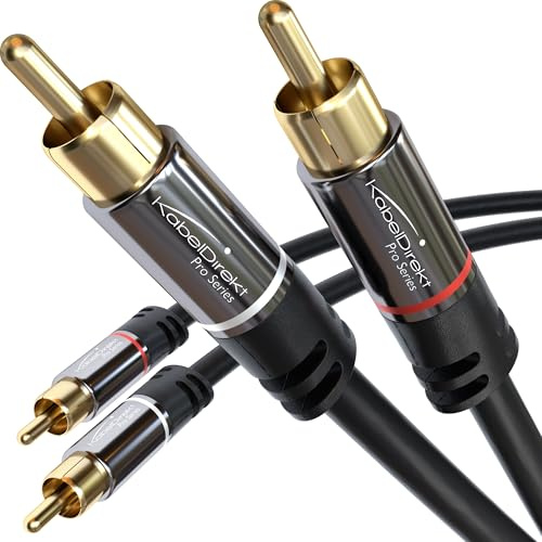 CableDirect – 7.6m RCA/phono cable, 2 × 2 plugs, stereo audio cable, practically break-proof & flawless sound quality (coaxial, subwoofer/amp/HiFi & home cinema/Blu-ray, analogue & digital)
