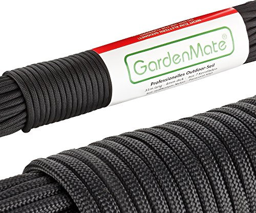 GardenMate Paracord 550 Professionelles Nylon Outdoor-Seil Schwarz 31m lang 4mm dick - Kernmantel-Seil aus 7 Kernfäden aus reißfestem Nylon