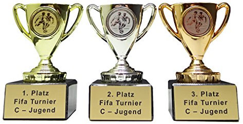 RaRu 3er-Serie Fussball-Pokale Mini (gold, silber, bronze) mit Wunschgravur