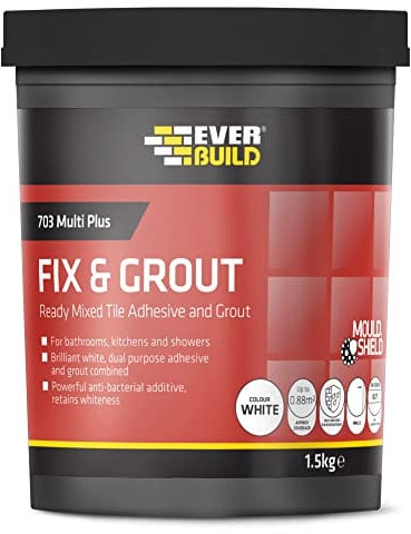 Everbuild 703 Fix And Grout Tile Adhesive – Ready Mixed – Anti-Mould – Water Resistant – High Strength – Brilliant White – 1.5kg