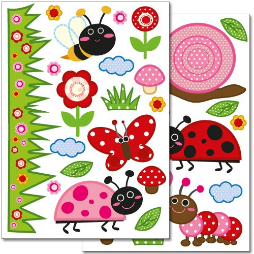 Wandkings Krabbelwelt Wandsticker Set, 35 Aufkleber, 2 DIN A4 Bögen, Gesamtfläche 60 x 20 cm