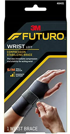 Futuro Energizing Handgelenkstütze, linke Hand, Größe S/M, Schwarz, moderate stabilisierende Unterstützung