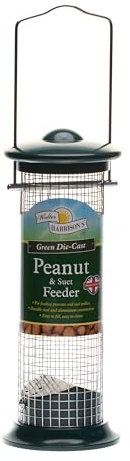 Walter Harrison's Peanut & Suet Hanging Feeder, Green, 20 cm Small | Durable Die Cast Design, Easy to Clean, Spacious Feeding Area, Efficient Top Access, Attractive Green Finish