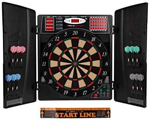 Ultrasport Dartscheibe Elektronisch Profi Set mit Türen I Elektronische Dartscheibe für 1-8 Spieler mit 15 Darts, 15 Pro Flights, 100 Pfeilspitzen, 3 Startlinien I Dartautomat