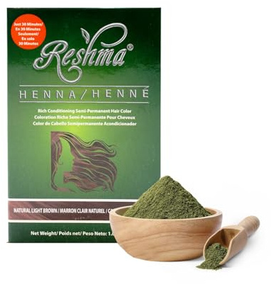 Reshma Beauty 30 Minute Henna Hair Color Infused with Plant-Based Lawsonia Inermis 100% Gray Coverage for Soft, Shiny Hair, Hair Dye—1.05 oz, Pack of 1 (Light Brown)