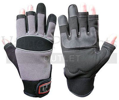Mechanics 3 Finger Open Heavy Duty Work Gloves - Safety Car Bike Garage Gloves - EB1136 - Medium - 1 Pair